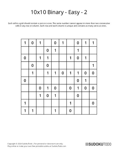 binary game|Binary puzzles, solve online or print .